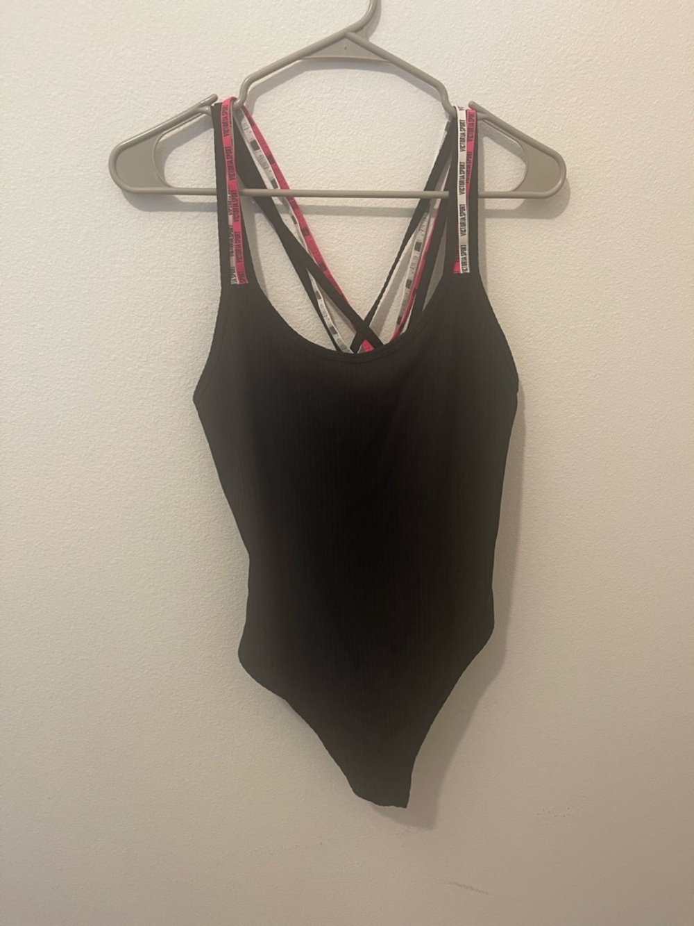 Victoria's Secret Black One-Piece Swimsuit with Pink-Trim Straps